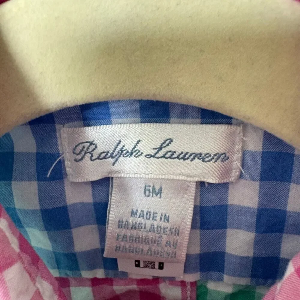 Ralph Lauren Gingham Cotton Poplin Fun Shortall Size 6M Baby Pastels Unisex